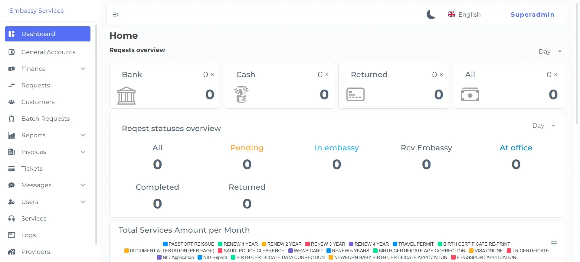 Embasy Services Office ERP screenshot 2
